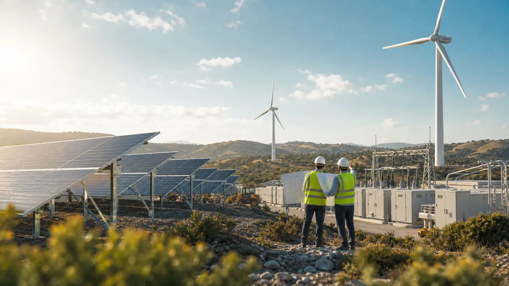 Wind turbines and solar panels